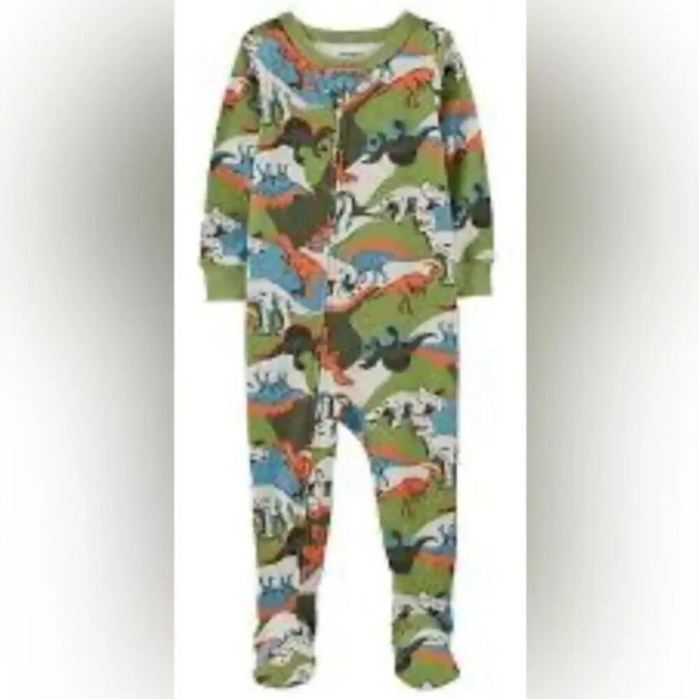 NWT Carters Baby Boys Snug Fit One Piece with Feet Green Dinosaur- Size 12M